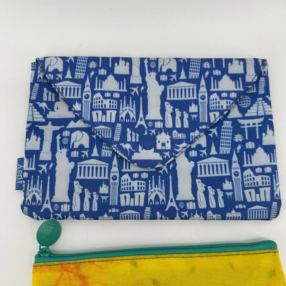 Ipsy Makeup Bag Set of 3 Celestial Tie Dye Global Landmarks Travel Pouches